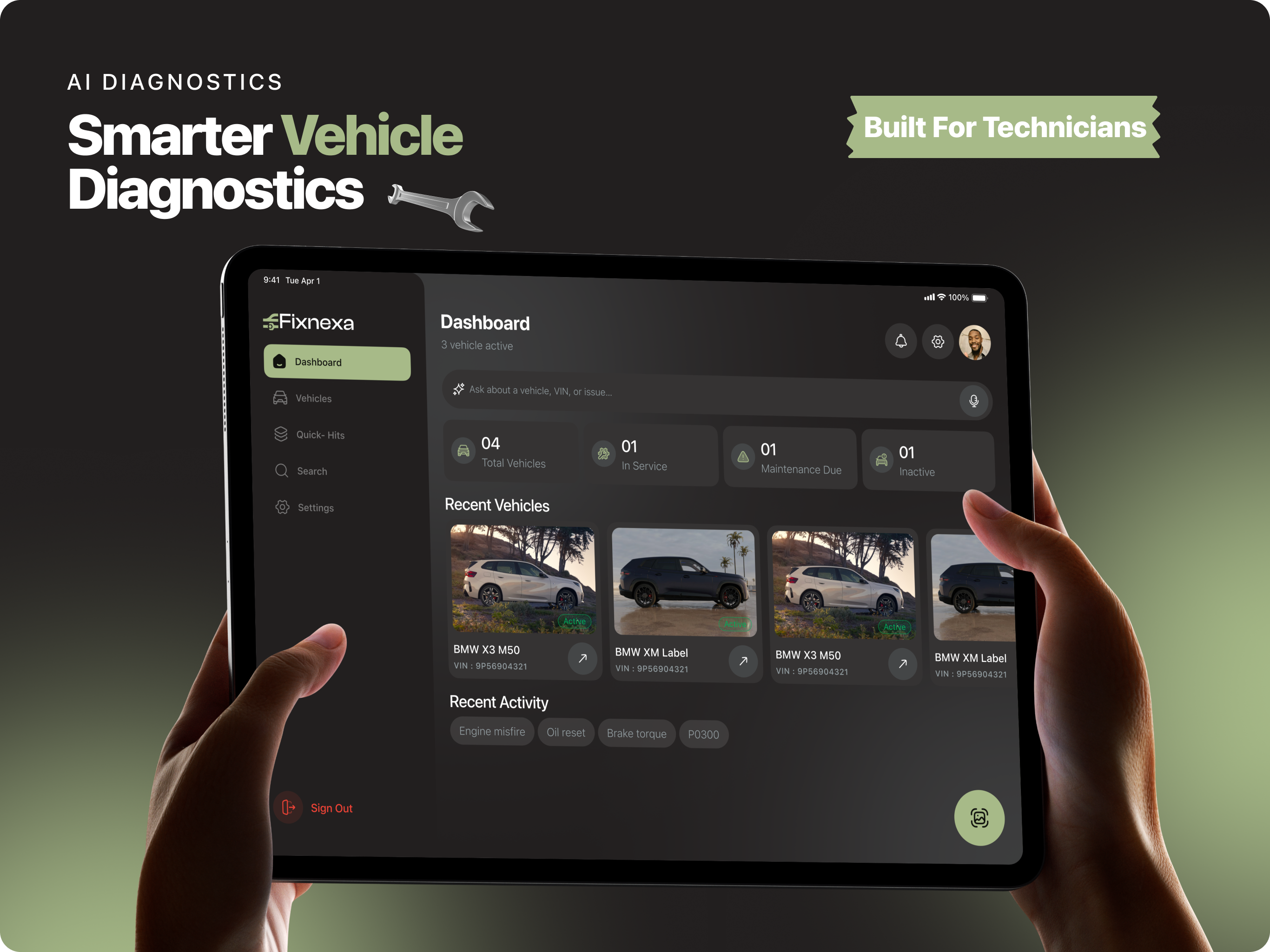 FixNexa — AI Vehicle Diagnostics Dashboard 🛠 admin dashboard ai artificial intelligence automotive car dark ui dashboard dashboard design diagnostics figma modern ui product design repair saas ui uiux ux vahicle web app workshop