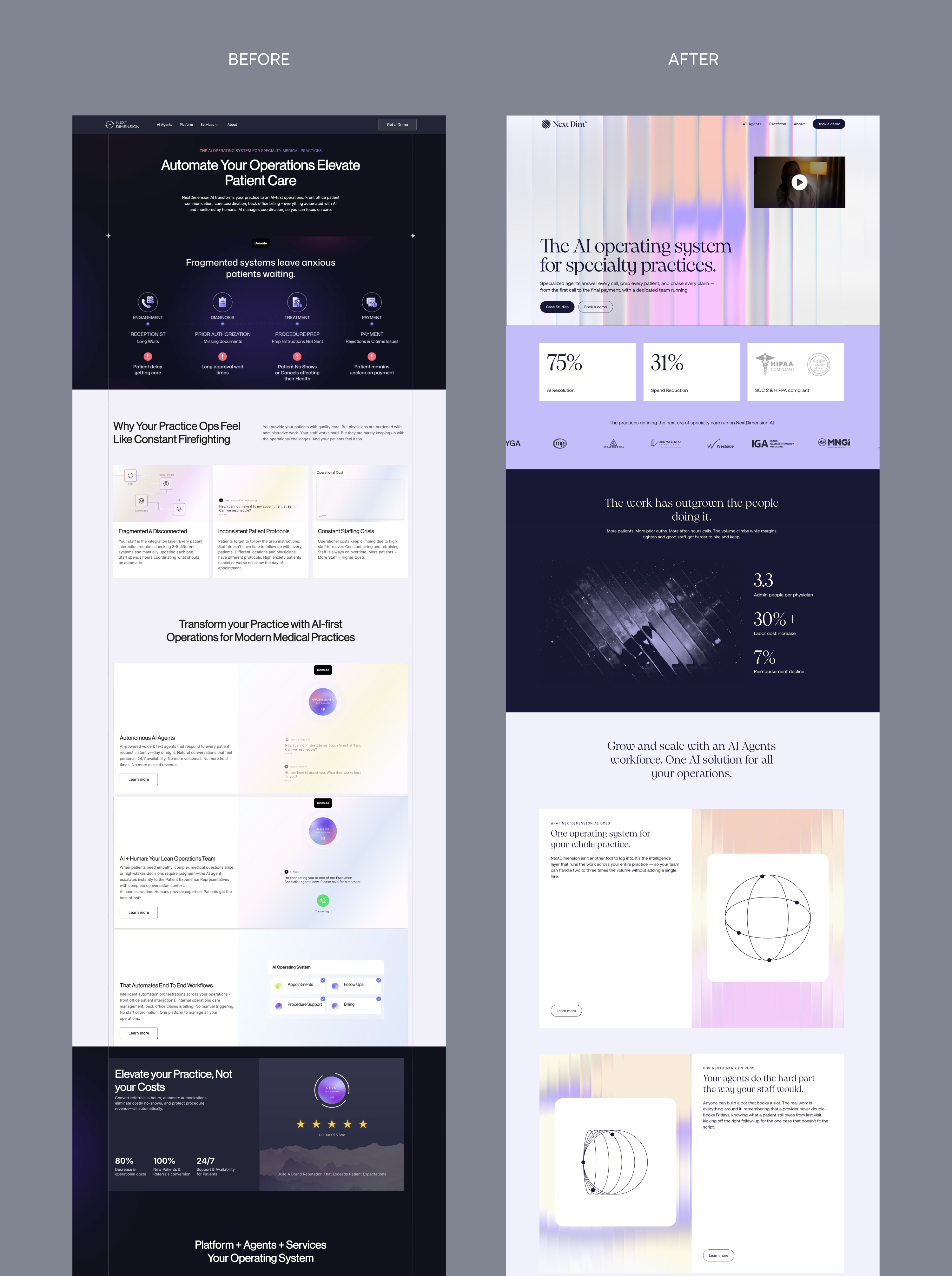 Landing page for a startup before/after ai glass healthcare landing page minimalist startup ui web design