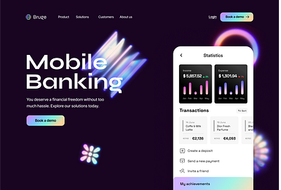 Bruge - mobile banking ui daily ui design dribble fintech glassmorphism illustration landing mobile application neobrutalism one page online banking single page trade ui ui chalenge ui design user interface user interface designer web application