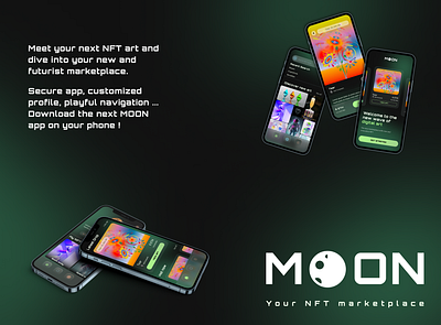 Futurist NFT marketplace - UI design exploration branding case study dark glassmorphism graphic design nft phone app ui