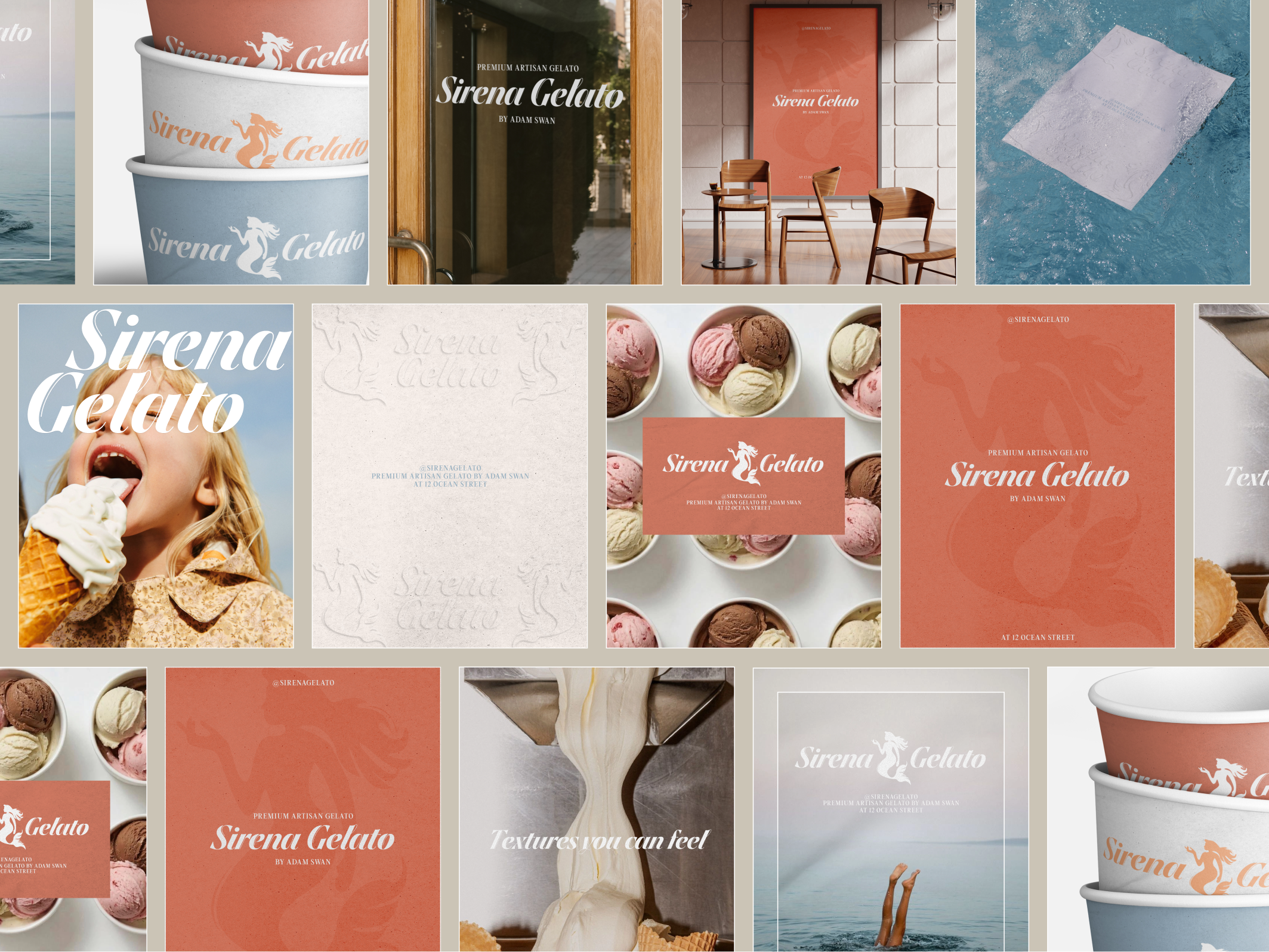 Sirena Gelato — Premium Artisan Gelato Branding art direction brand identity creative direction editorial design gelato ice cream logo design packaging design premium branding print design product design social network ui visual identity