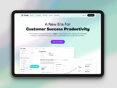 Vitally Website - Built in Webflow b2b b2b saas brand brand design brand identity branding colorful customer support gradient landing page light logo mockups modern saas startup ui web design webflow website