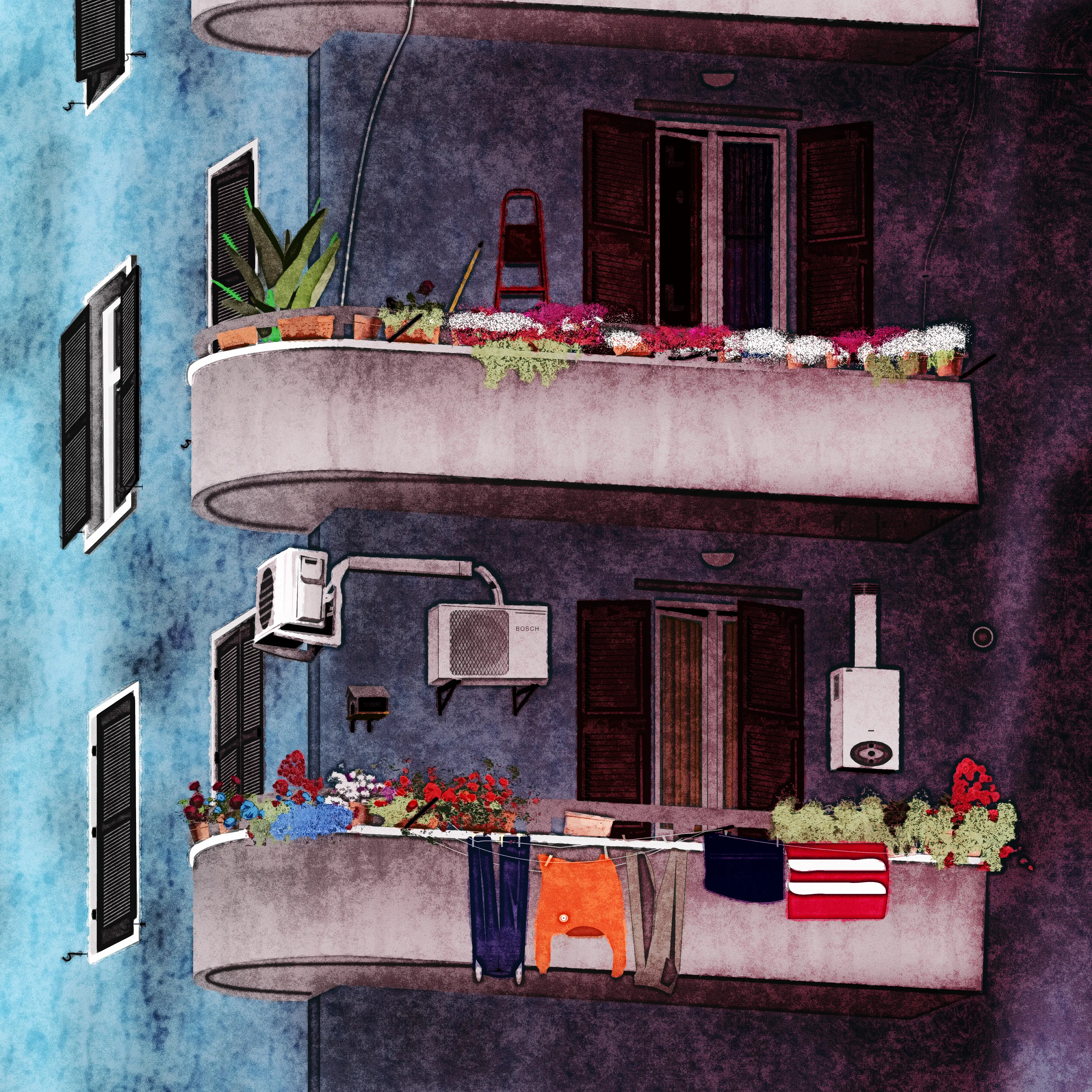 Rome - Wash Day balcony final flowers illustration noise rome shunte88 vector was day washing