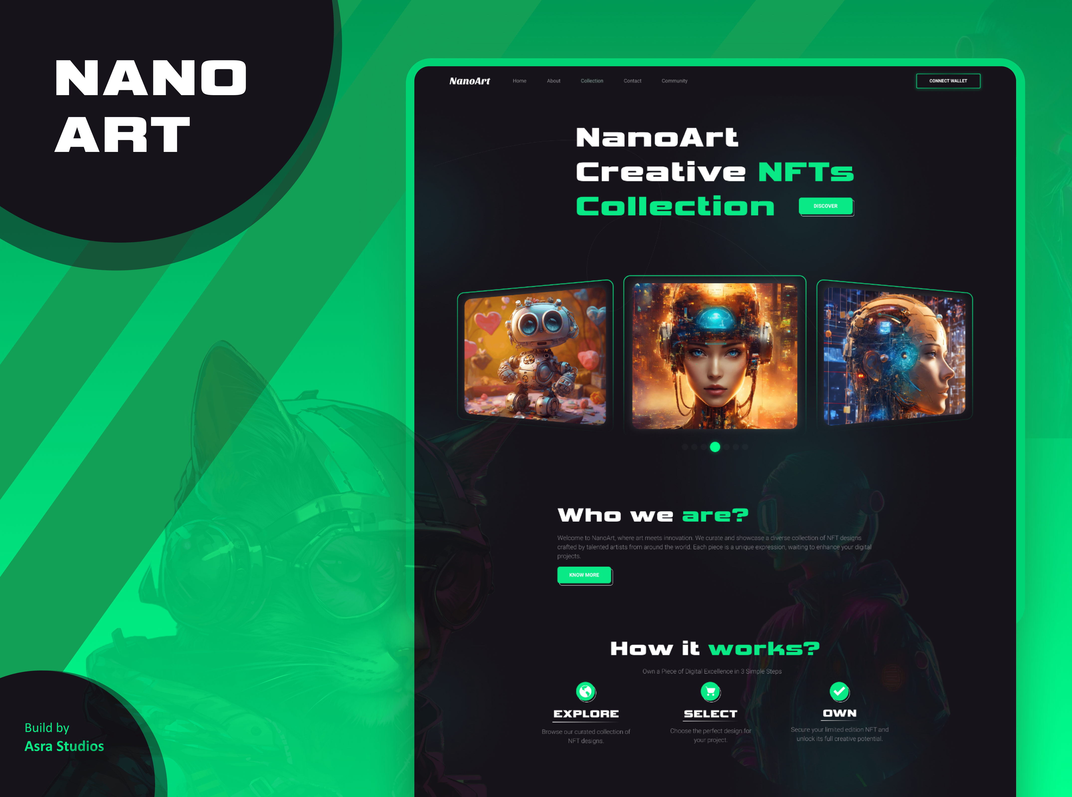 Nano Art NFT Collection Website art crypto futuristicwebsite graphic design nft nftart nftwebsite ui uidesign uxdesign