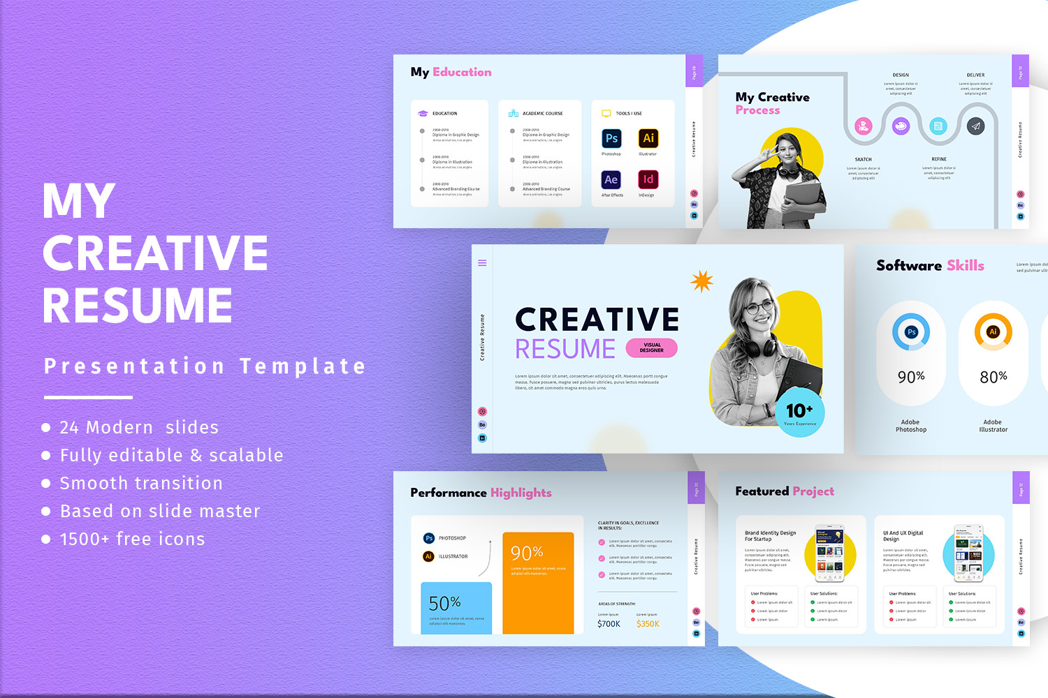 My Creative Resume Presentation career creative cv design designer experience freelancer googleslides interview modern personal portfolio powerpoint presentation professional resume skills slides student template