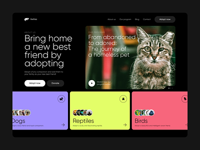 PetPalz 🐈🦎🐶🐢 - Pet adoption online platform adopt adopt pet cards carousel cat dashboard design home page home screen interaction design pet pet adoption pet app product search ui ux visual design