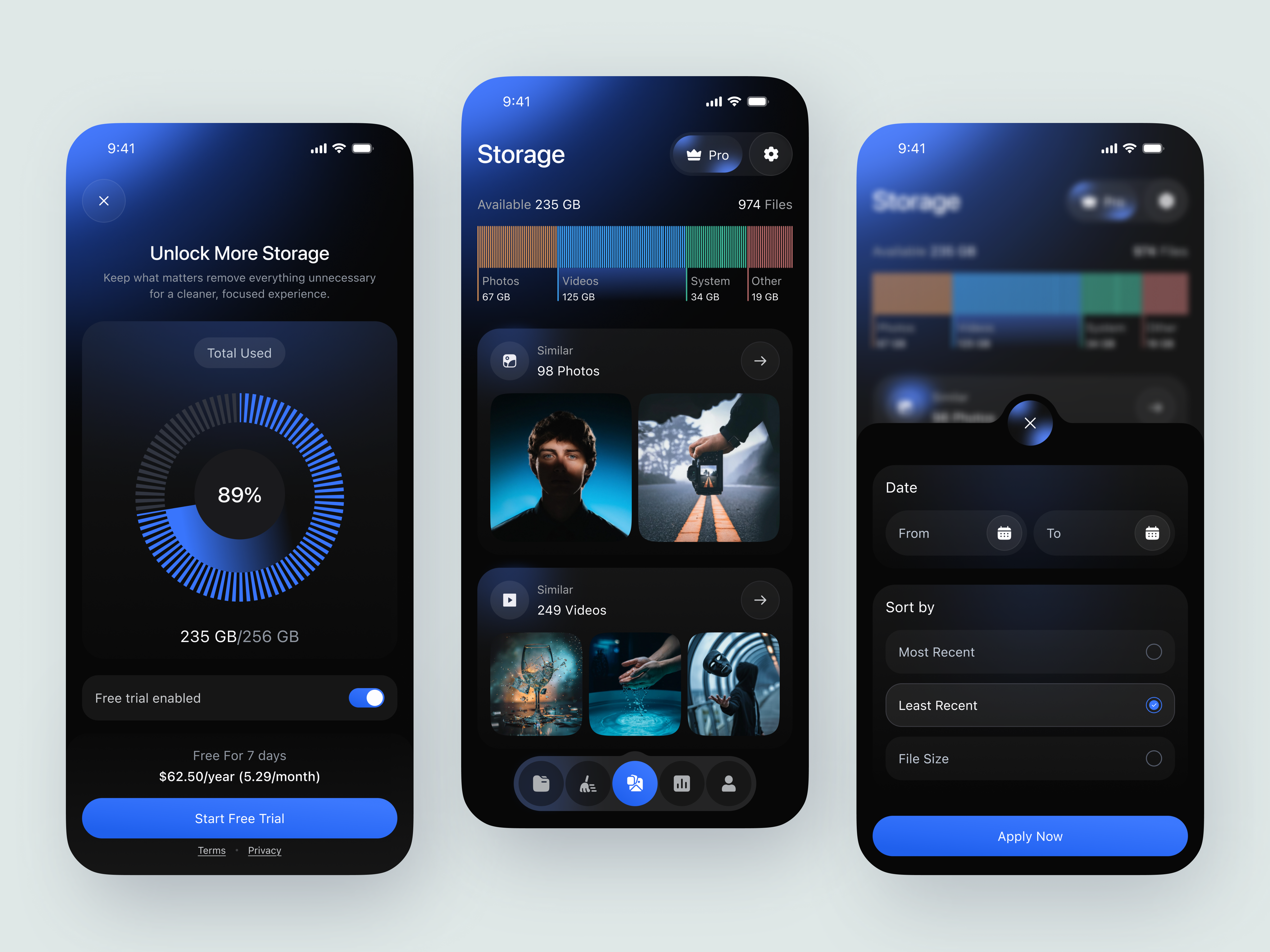 Phone Storage Cleaner App UI Design app app design app redesign cleanup app file manager gallery cleaner app interface mobile app mobile ui phone cleaner product service startup storage cleaner storage manager storage optimization ui ui design ux web