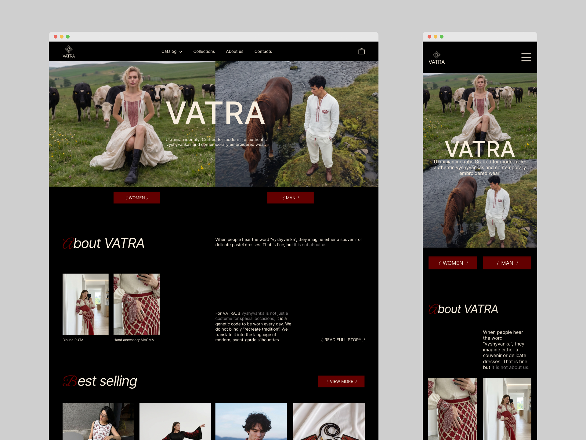E-commerce website for VATRA fashion brand design e commerce figma photoshop shopify uiux webdesign website