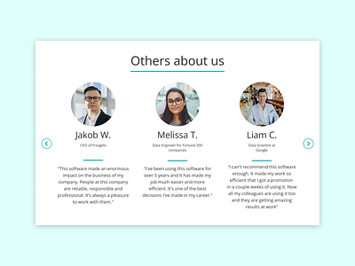 DailyUI #039 Testimonials blue company daily ui dailyui data data science slider software software company testimonials thoughts ui white