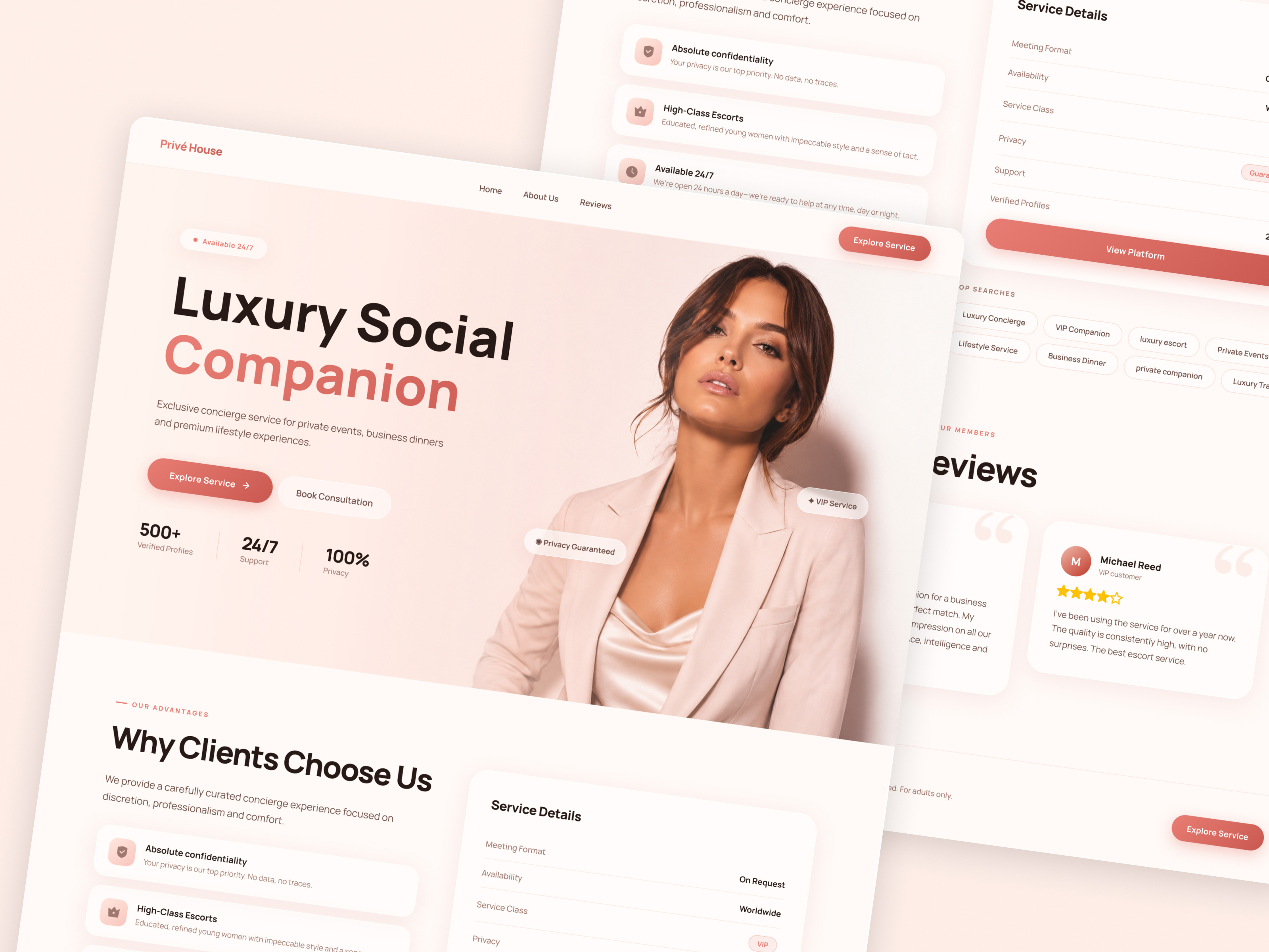 Luxury Social Companion Service. Website Design Concept agency escortwebsite landing landingpage luxury luxury concierge luxurydesign platform premium privacy productdesign regulated industries ui