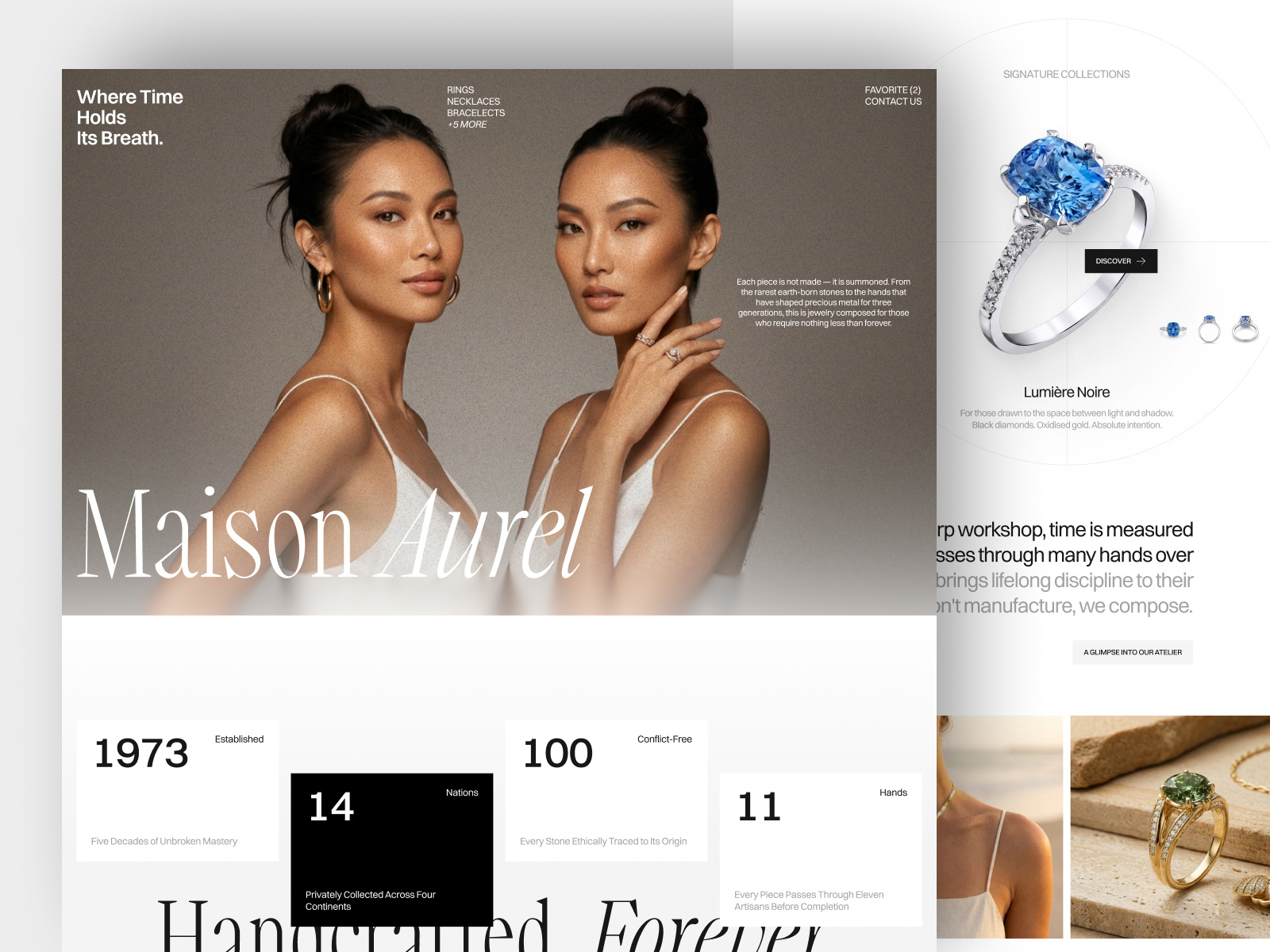 Maison Aurel - Luxury Jewelry Website Design beauty bracelet branding ecommerce fashion gem jewelry landing page luxury minimal ring web design