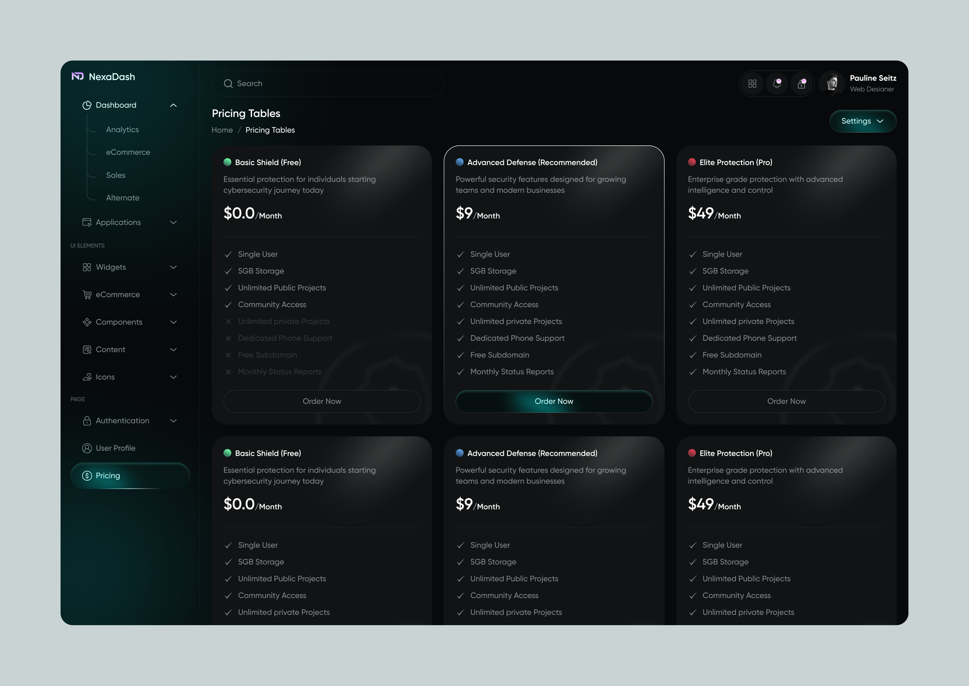 Pricing page | Cyber Security Dashboard b2b clean dark dashboard graphic design interface modern plans prices pricing pricing card pricing dark pricing page pricing section pricing table product design saas subscription web pricing website
