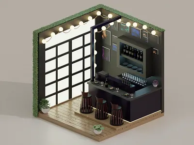 Little Restaurant 3d blender illustration isometric restaurant voxelart