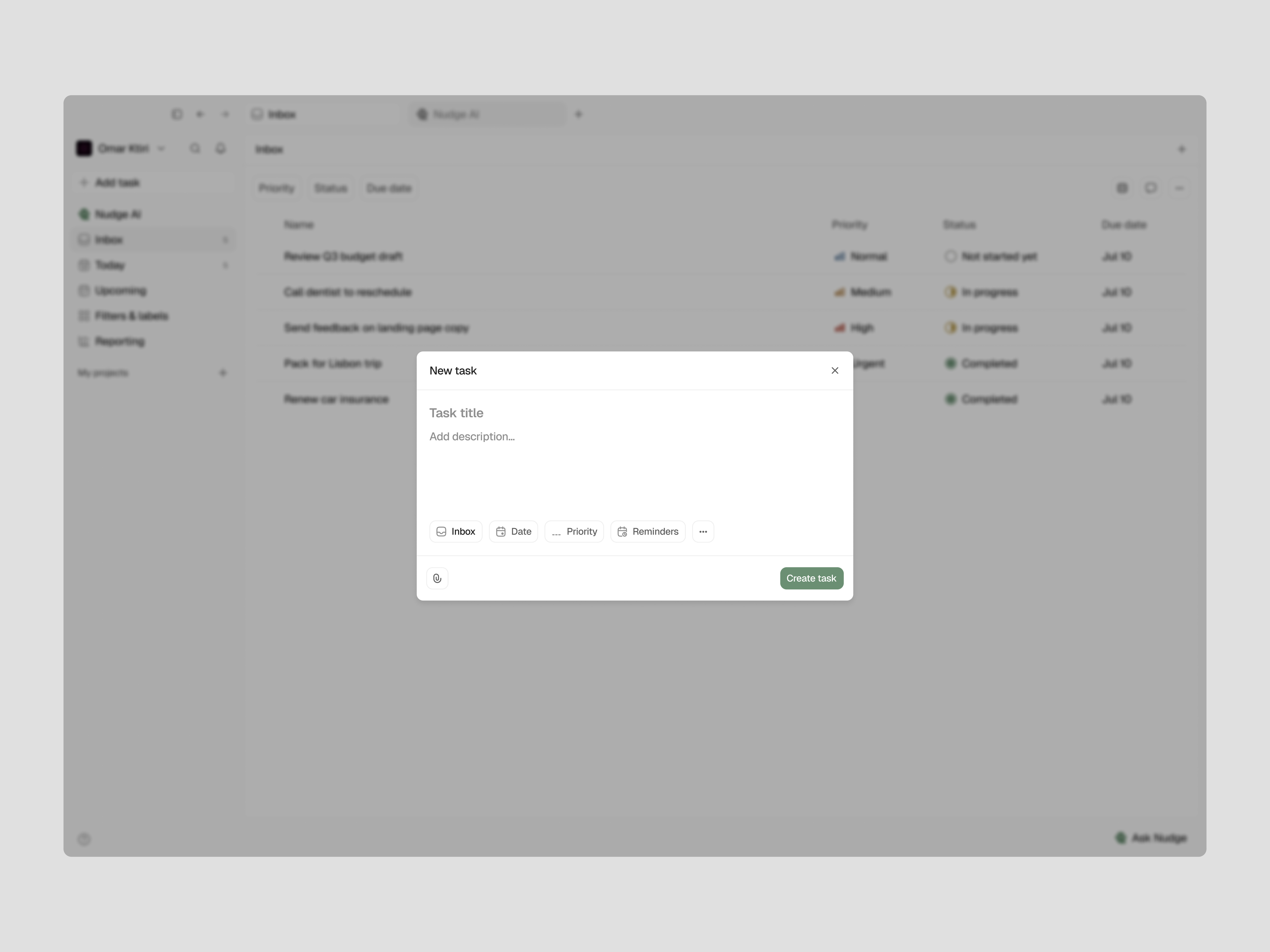 Minimal task manager - New task