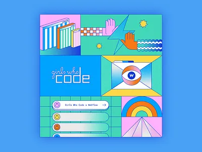 Girls Who Code x Webflow branding colorful design empowerment girls who code graphic design illustration web development webflow