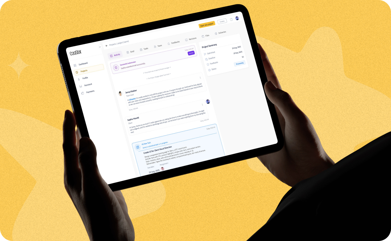 CAASTOR platform design & research agency caas colorful design creative creative as a service platform figma interactiondesign platform design productdesign startup ui uxdesign visualdesign