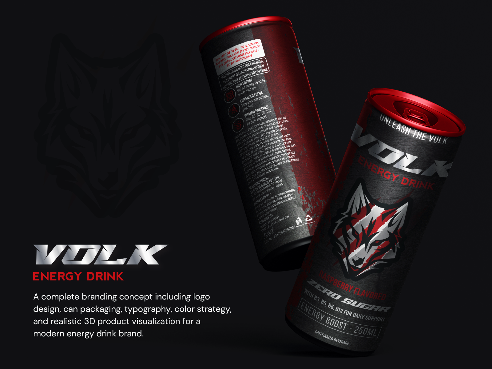 VOLK Brand Identity – Energy Drink Packaging & Visual Identity adobeillustrator beveragepackaging brandconcept brandguidelines brandidentity branding creativeidentity energydrink graphic design graphicdesign labeldesign logo logodesigner packaging packagingdesign typography visualidentity