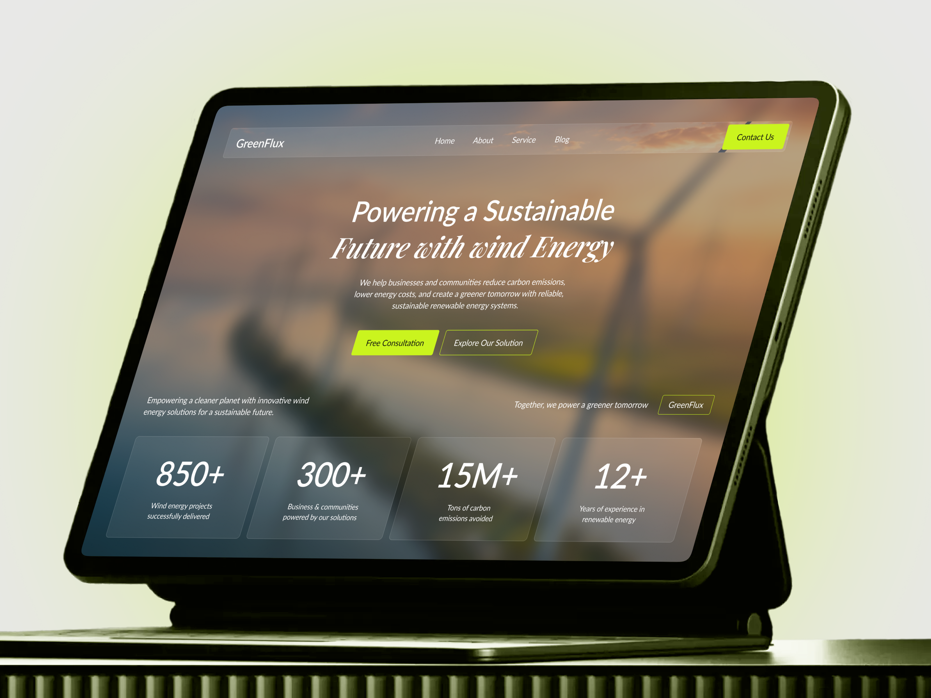 GreenFlux – Renewable Energy Landing Page UI Design clean design dribbble ecofriendly energy figma glassmorphism green energy green tech landing page renewable saas sustainability ui ux web design website wind