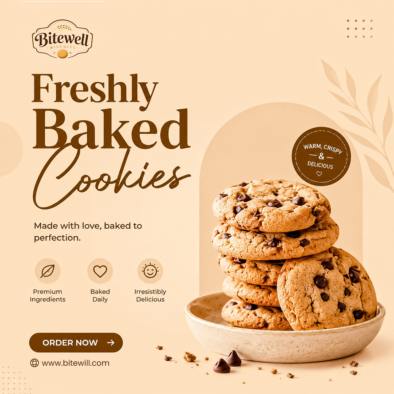 Bitewell — Premium Cookie Advertisement & Bakery Banner Design advertisement bakery bakery social media baking baking logo design banner branding clean commercial commercial art direction cookie advertisement cookies digital marketing banner food food branding food social media post graphic design high end visual identity premium product ad socialmedia
