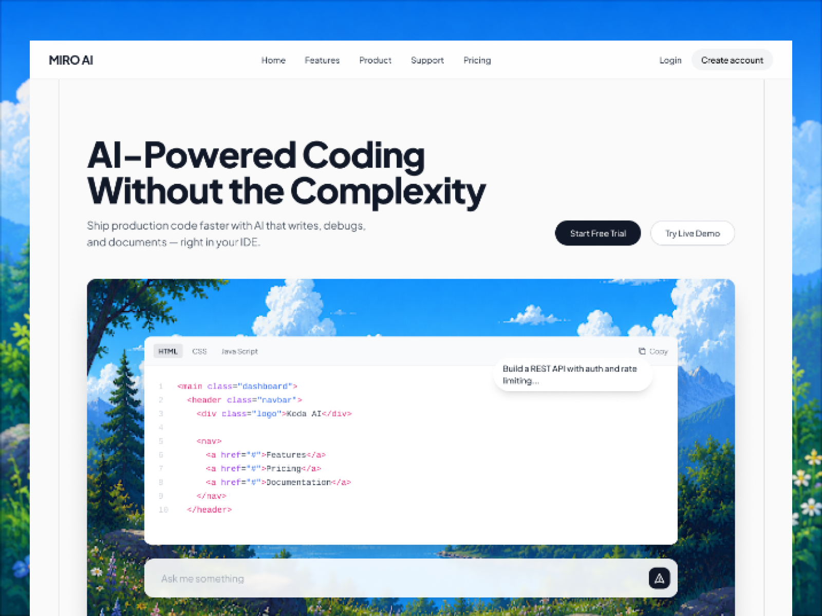 Miro AI: The Future of Frictionless Development ai landing page ai saas ai saas landing page ai website ai website design artificial intelligence branding coding platform design system developer tools figma landing page responsive design saas landing page ui ui design ux design web design website design website development