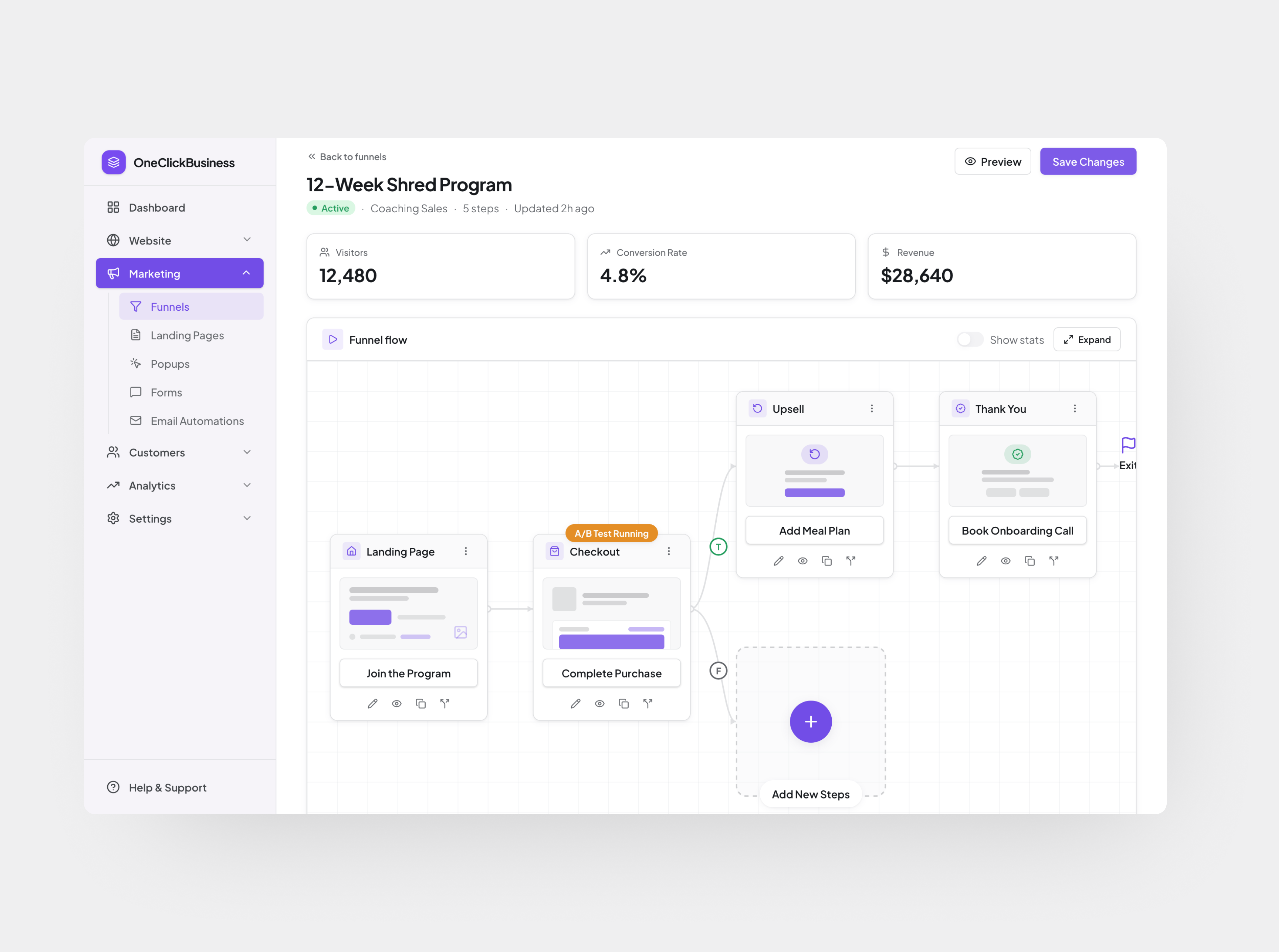 Marketing platform - Funnel builder b2b saas business software conversion funnel drag and drop ecommerce funnel builder interaction design marketing automation marketing platform product design saas sales funnel ui ui design ux design visual editor web application website builder workflow builder workflow design