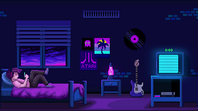 Pixel art design with neon colors. animation illustration