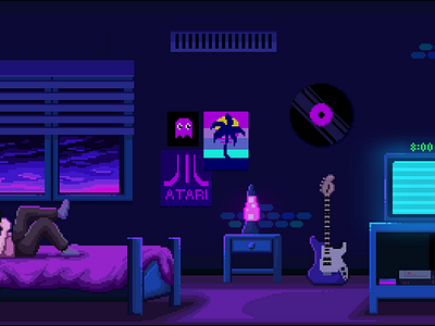 Pixel art design with neon colors. animation illustration