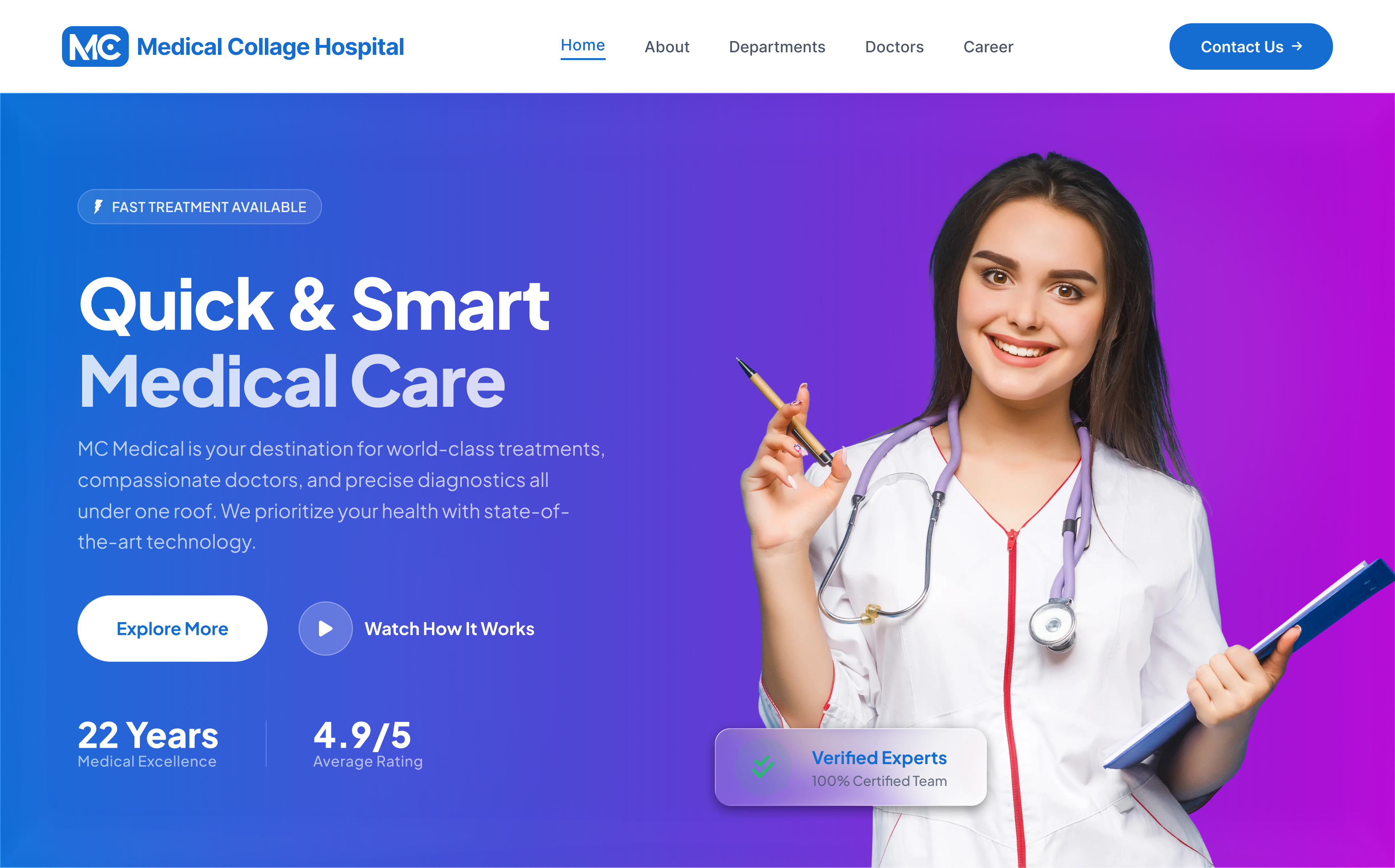 Medical College Hospital Website UI Design adobe xd clinic doctor figma health healthcare homepage hospital landing page medical medical care medicine ui ui design user interface ux web design web layout website