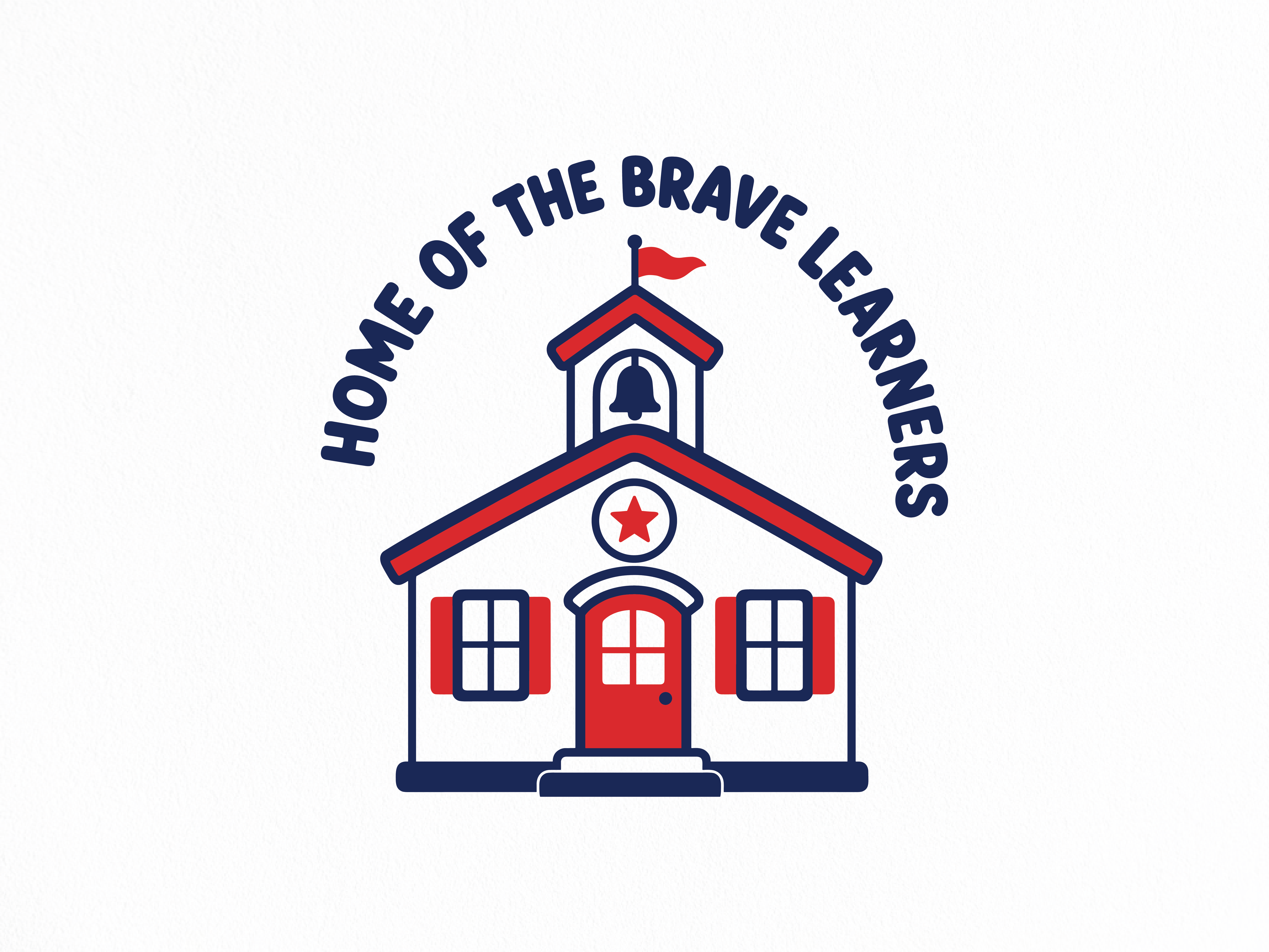 Home Of The Brave Learners | Back To School T-shirt Design apparel design back to school badge design clothing brand education design graphic design merch design merchandise minimalist design patriotic design print on demand schoolhouse illustration screen print sticker design streetwear teacher shirt tshirt design typography vector art vector illustration