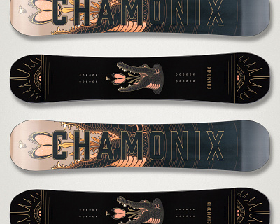 Chamonix - Gold Gator Board board art drawing gold gold fever illustration illustrator lineart linework monoline snowboard snowboarding