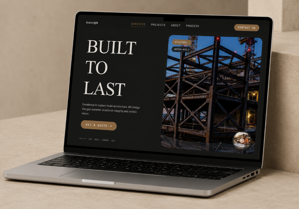 UI/UX Case Study for a Construction Brand architecture branding case study clean ui construction corporate dark ui design system figma hero section homepage landing page minimal portfolio real estate typography ui design ux web design website