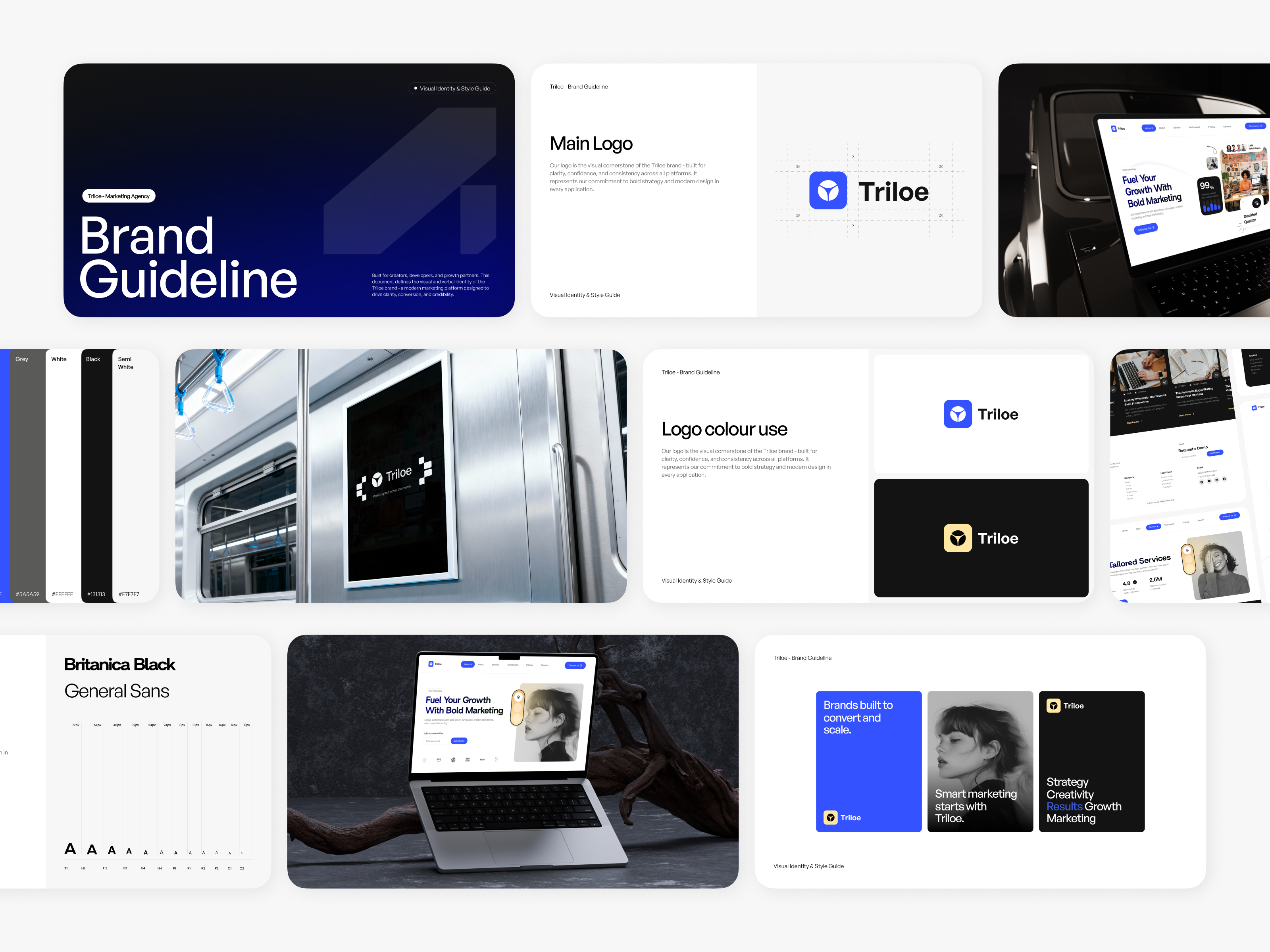 Triloe Brand Identity System brand applications brand guidelines brand identity brand strategy brand system branding color palette corporate identity creative agency figma design graphic design logo design marketing agency minimal branding social media design style guide typography ui design visual identity web design