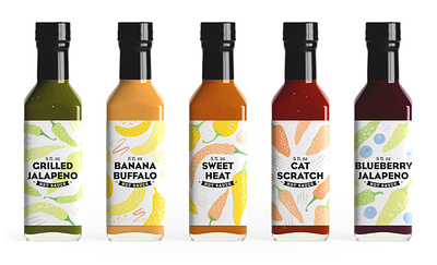 Biscuit Head Sauce Labels branding design flat design food food packaging illustration illustrator label packaging pattern print restaurant sauce vector