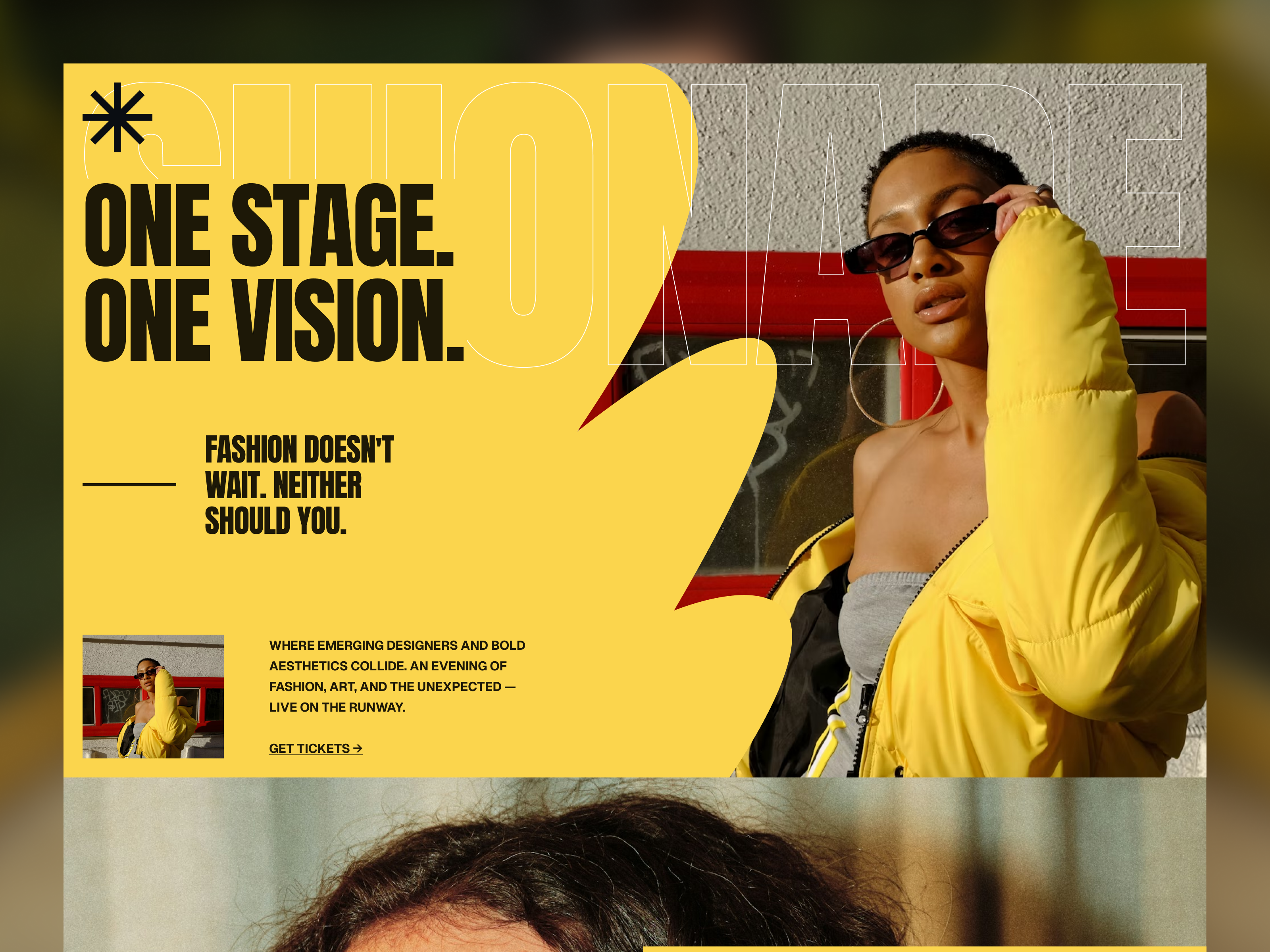 Shionade - Fashion Show Event Landing Page animation bold bold heading branding editorial event vibes fashion fashion editorial landing page show typography