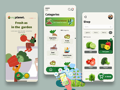 Vegplanet App UI Design app branding design graphic design illustration logo typography ui ux vector