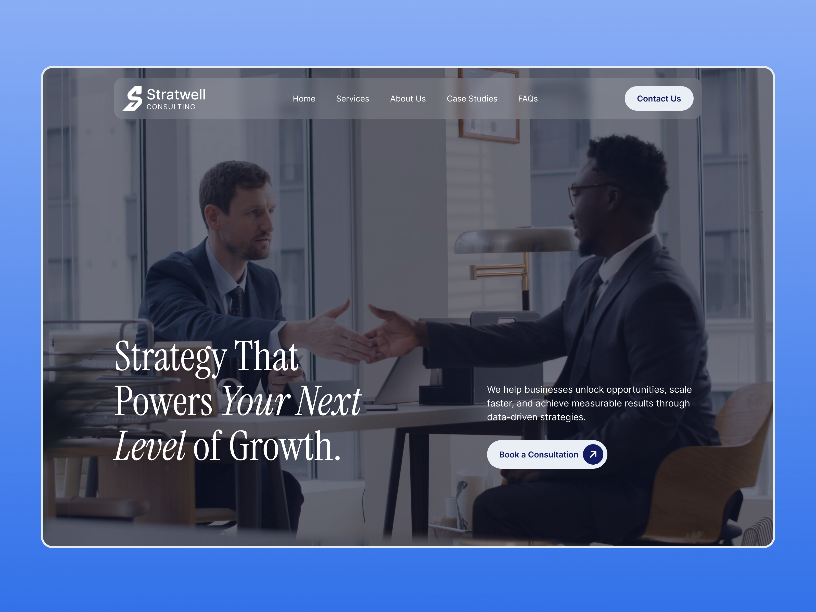 Website Design for Business Consulting Agency advisory agency animation blue business company consulting design figma financial framer modern monochromatic responsive template ui web design website website design