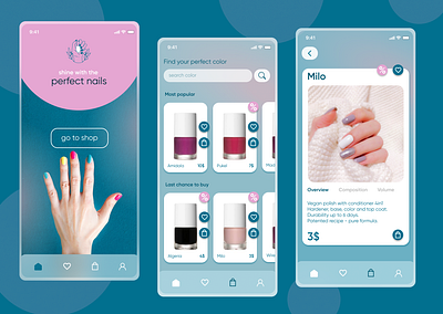 One-stop-shop app for all nail care needs. App concept. app app design application beauty colors cosmetics mobile nail polish nails shop online ui woman