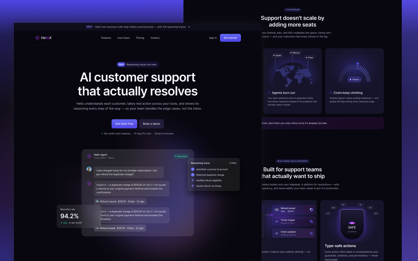 HelioX — AI Customer Support Website Design ai customersupport framer heliox landingpage minimaldesign productdesign responsivedesign saas uiux webdesign