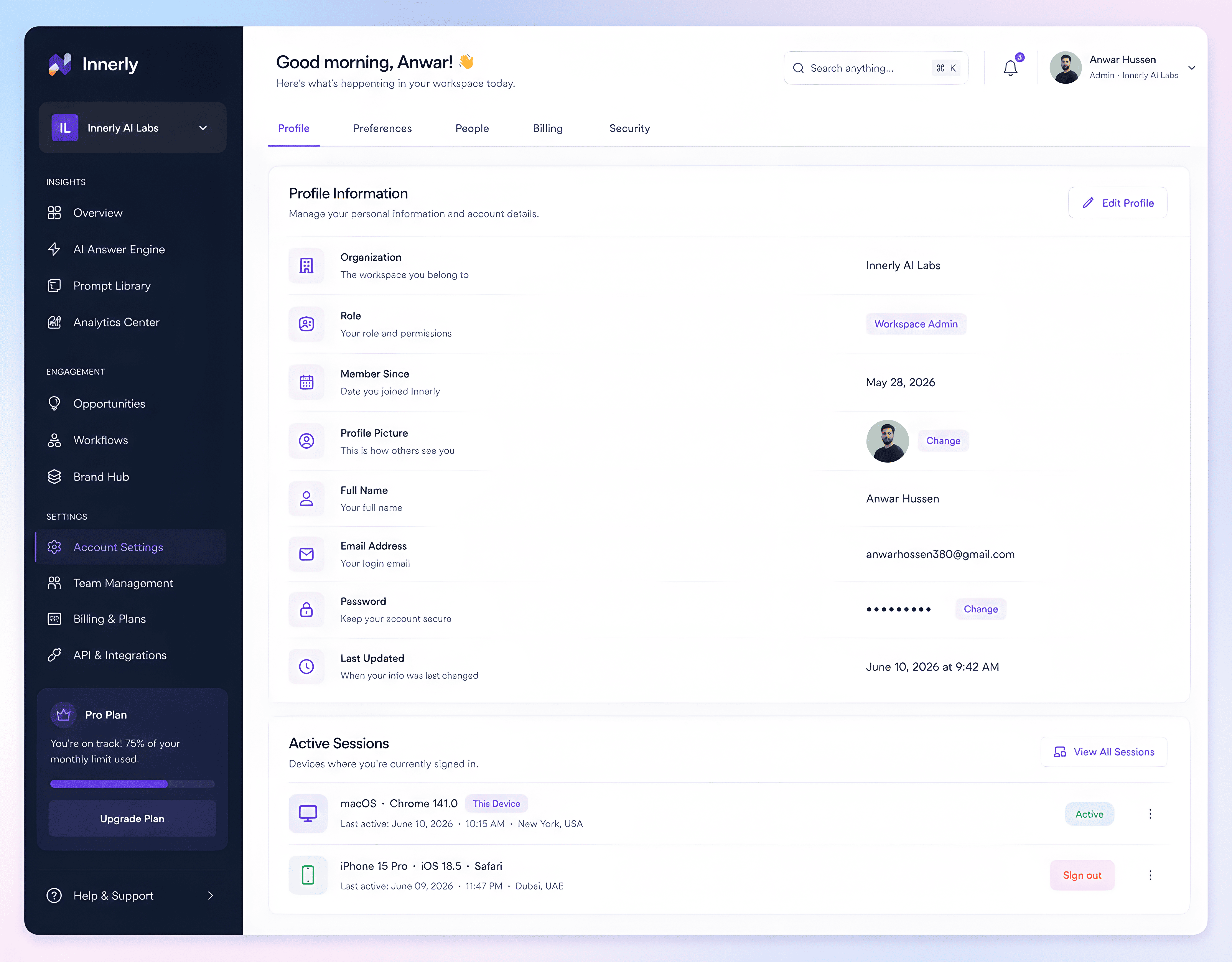 Modern B2B SaaS Dashboard | Account & Workspace Management b2b business dailyui design figma landing page ui office saas ui web design work