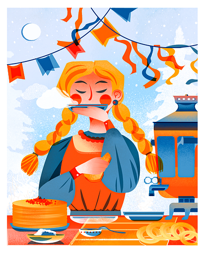 Maslenitsa || Pancakes || Illustration art artwork behance bliny design food graphic design holidays illustration maclenitsa pancakes risograph slavic tea