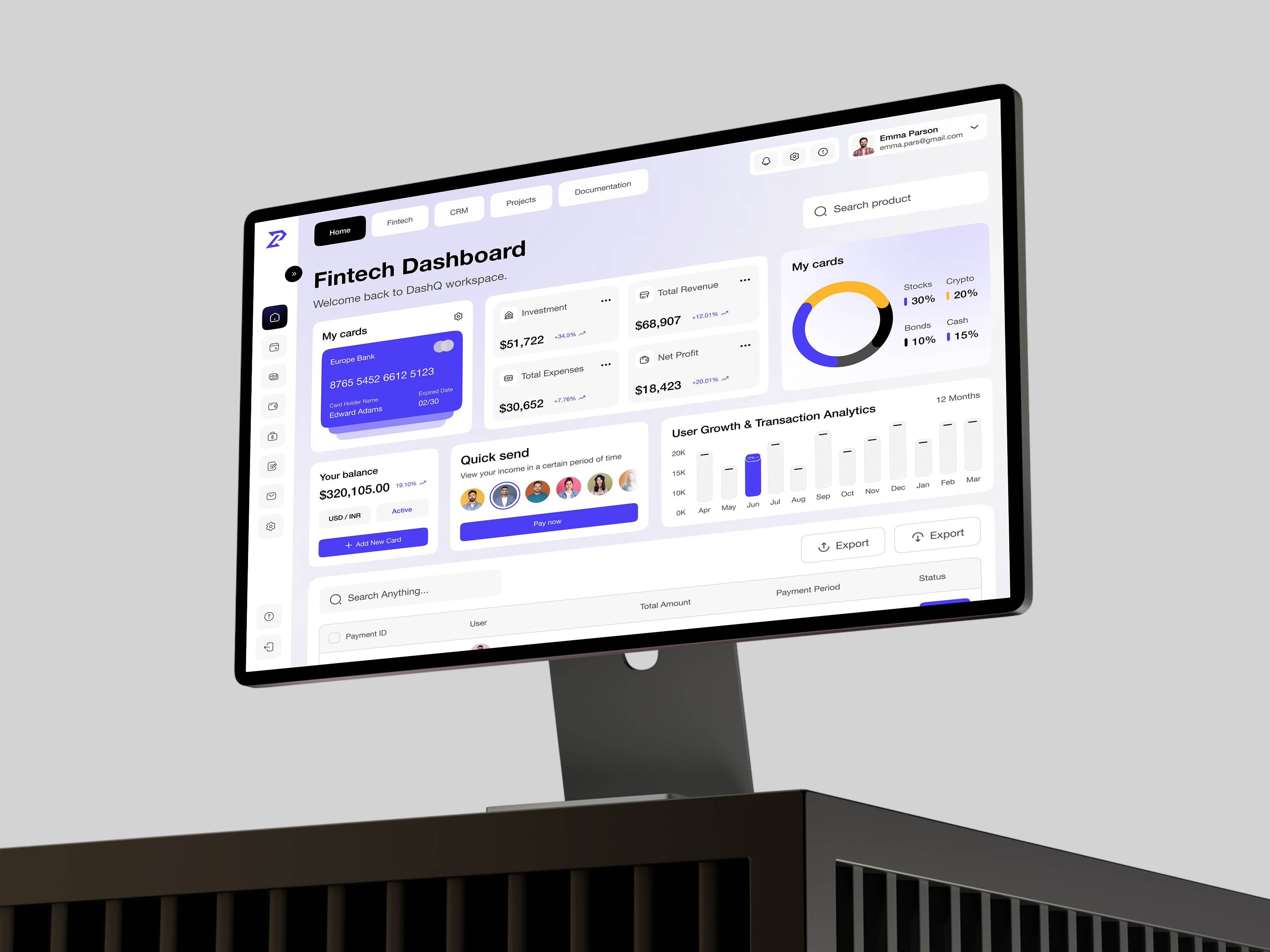 Modern Fintech Dashboard UI Design banking dashboard design dribbble figma finance financial fintech interface money management product saas service startup ui ui design ux ux design web web design