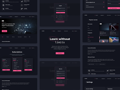 Learning App cards dark theme design system figma prototype ui definition user flow uxui