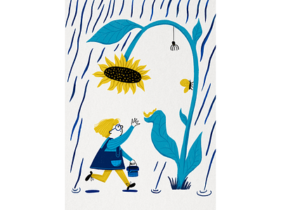 It is raining character characterdesign editorial friendship graphic design illustration illustrator rain sunflower weather