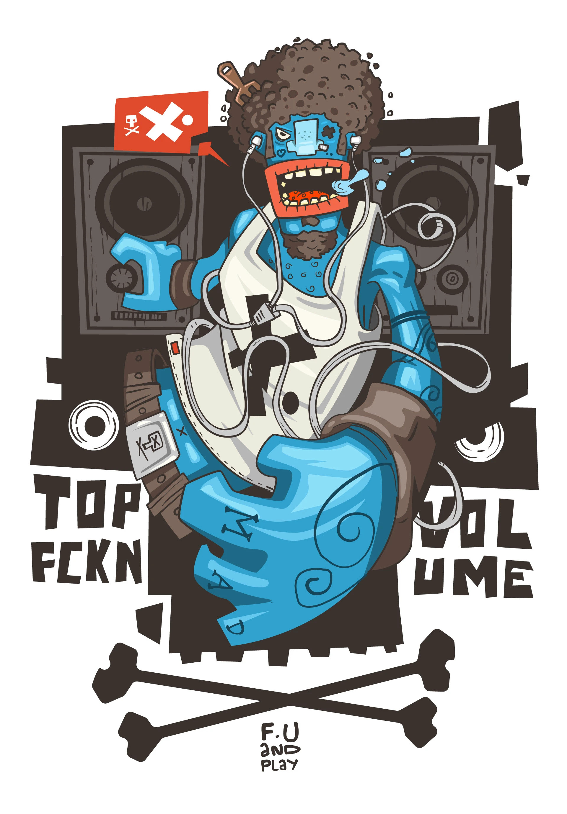 top fckin volume t-shirt character design drawing funky illustration kirpluk music t shirt tshirt vector volume