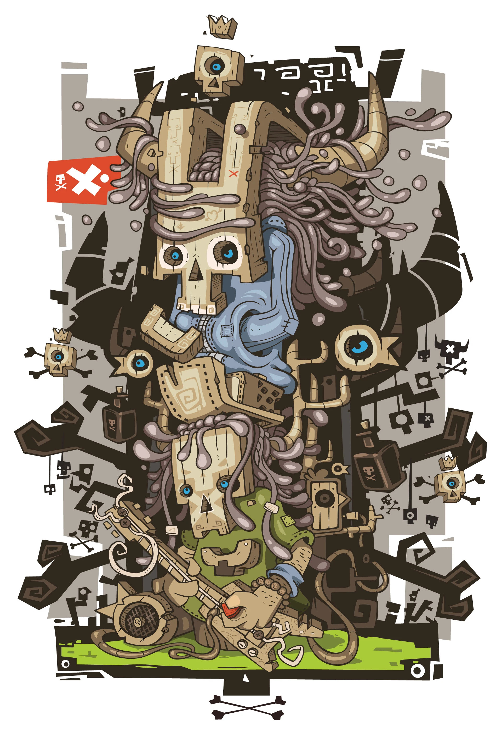totem t-shirt design funky illustration kirpluk music skate t shirt totem tshirt vector