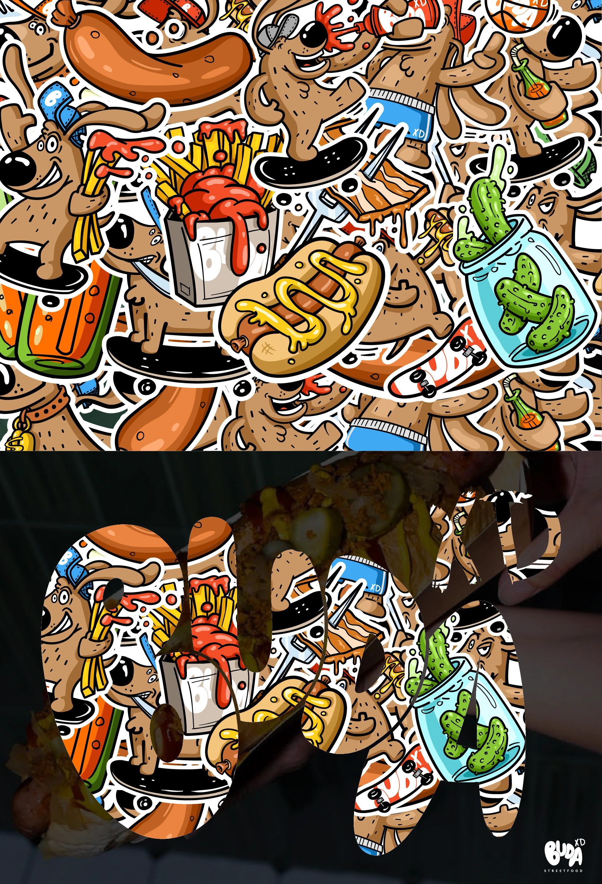 some stickers for hot-dog place branding design dog drawing food funky hot dog illustration kirpluk skate sticker stickers vector