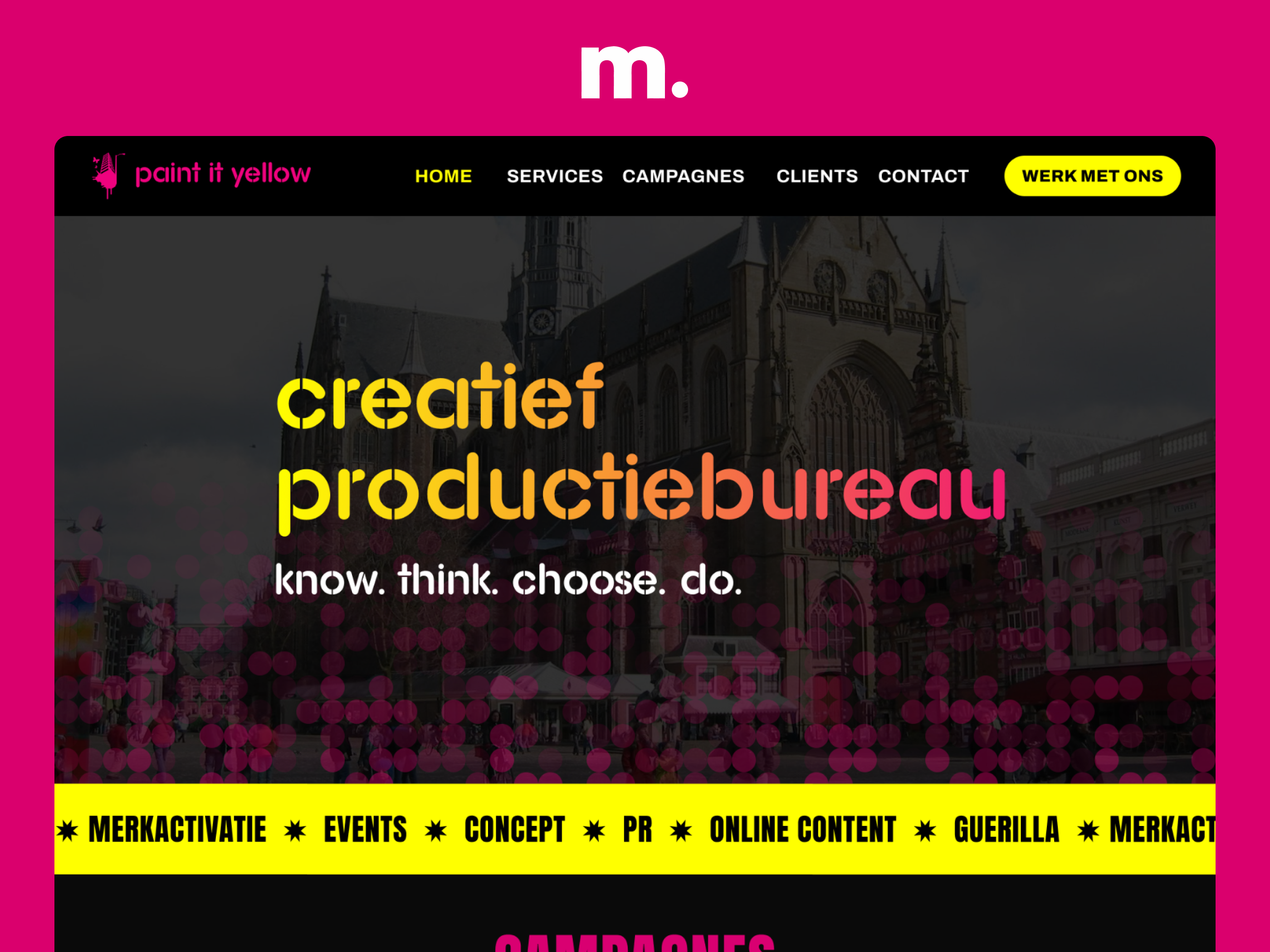 Paintityellow UI/UX redesign agency bold typography branding colorful creative agency dark ui figma graphic design landing page layout magenta modern web neon portfolio redesign ui ux vibrant web design yellow