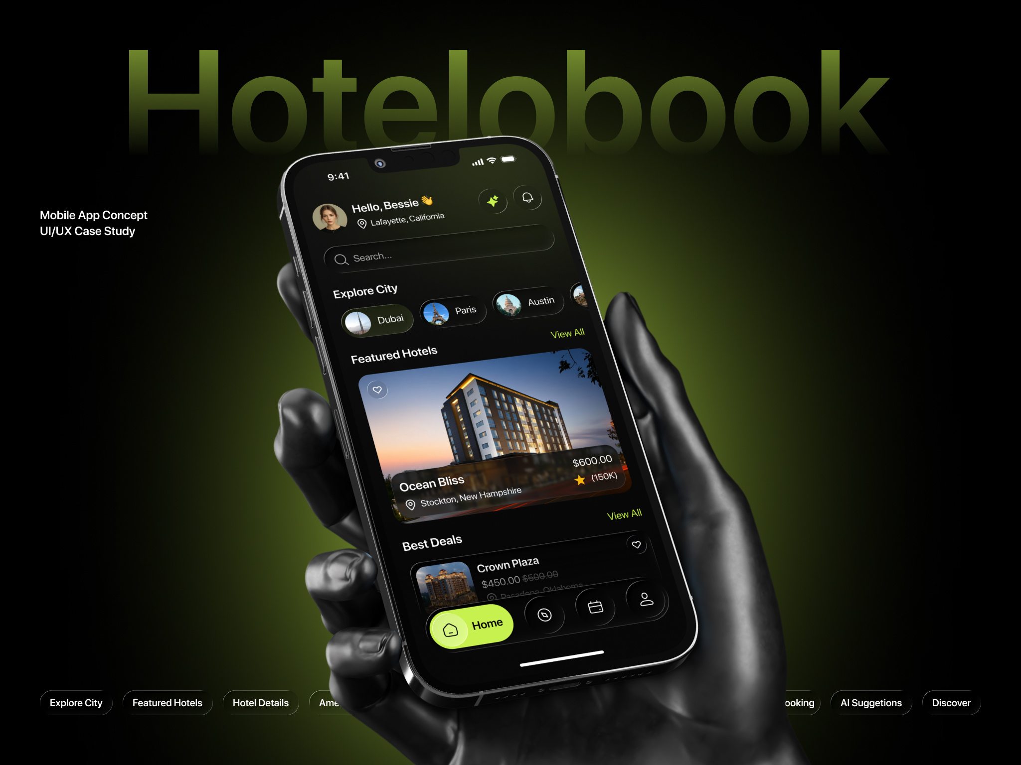 Hotelobook - Hotel booking mobile app ai app branding hotel booking hotel booking app hotel booking platform interaction mobile travel mobile travel app reservation app travel booking ui