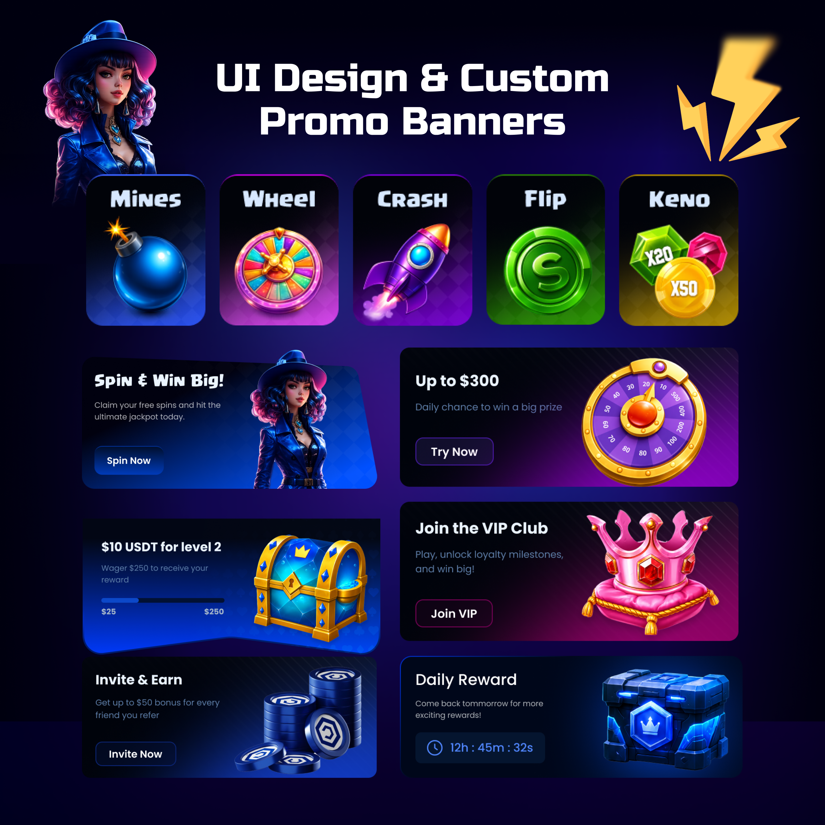 iGaming UI Design & Custom Promo Banners banner ui betting betting banner casino casino banners casino interface casino show casino template gambling gambling banner gaming igaming igaming banner live casino merketing online casino roulette social network ui wheel