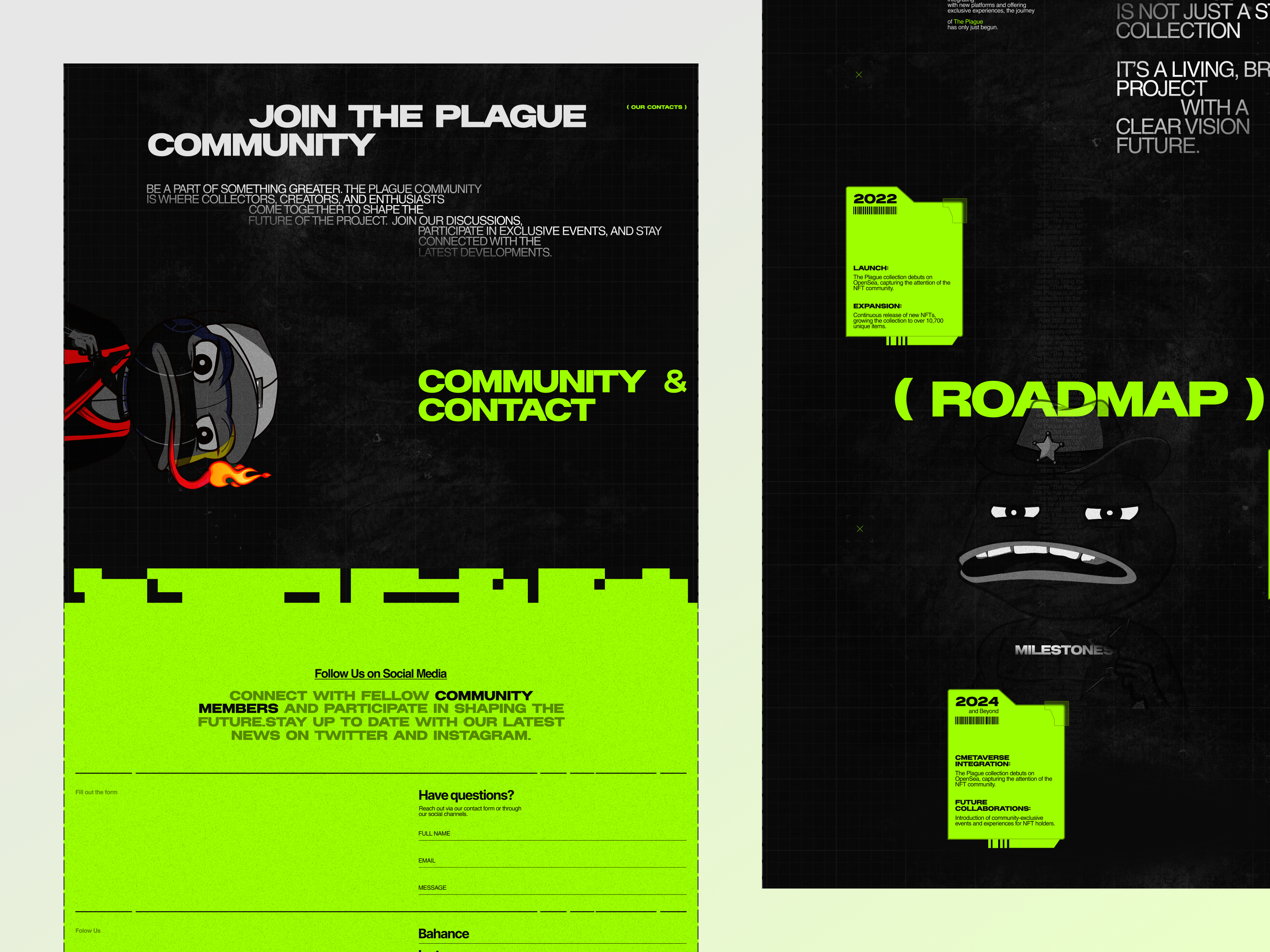 Animation landing page for NFT collection animation design figma langing page motion design motion graphics nft typography ui ux web3 website